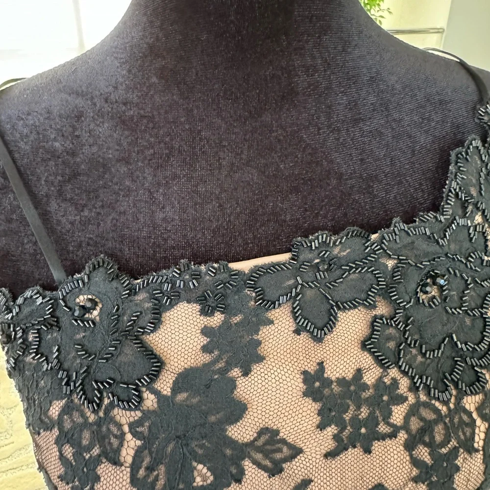 Vintage Hanae Mori Strapless Black Lace Dress over Nude Silk - Picture 2 of 5